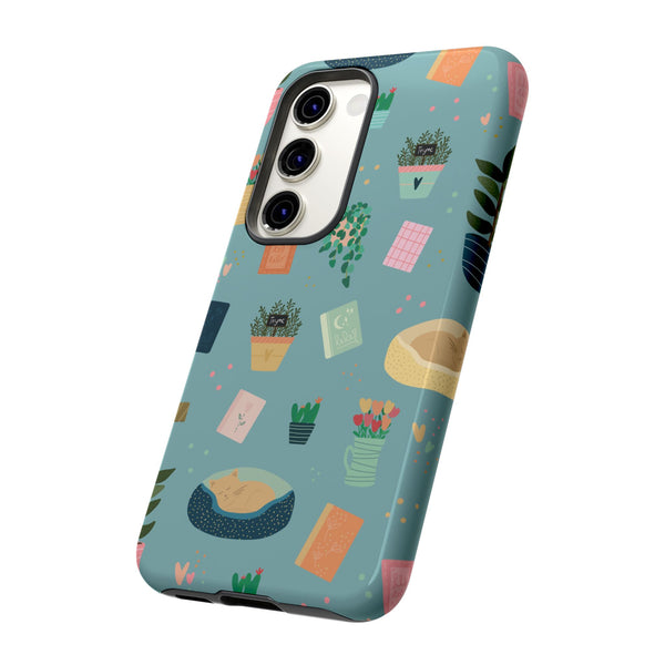 Phone Case: Book Shop Items on Blue