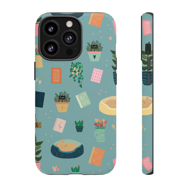 Phone Case: Book Shop Items on Blue
