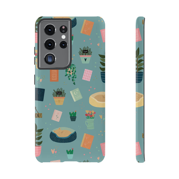 Phone Case: Book Shop Items on Blue
