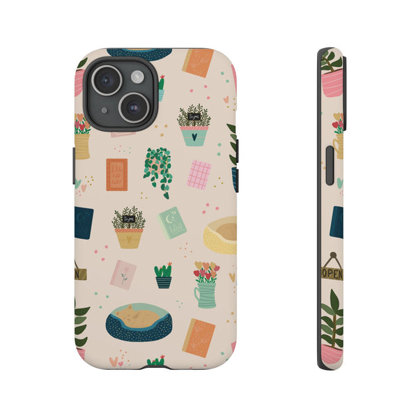 Phone Case: Book Shop Items on Cream