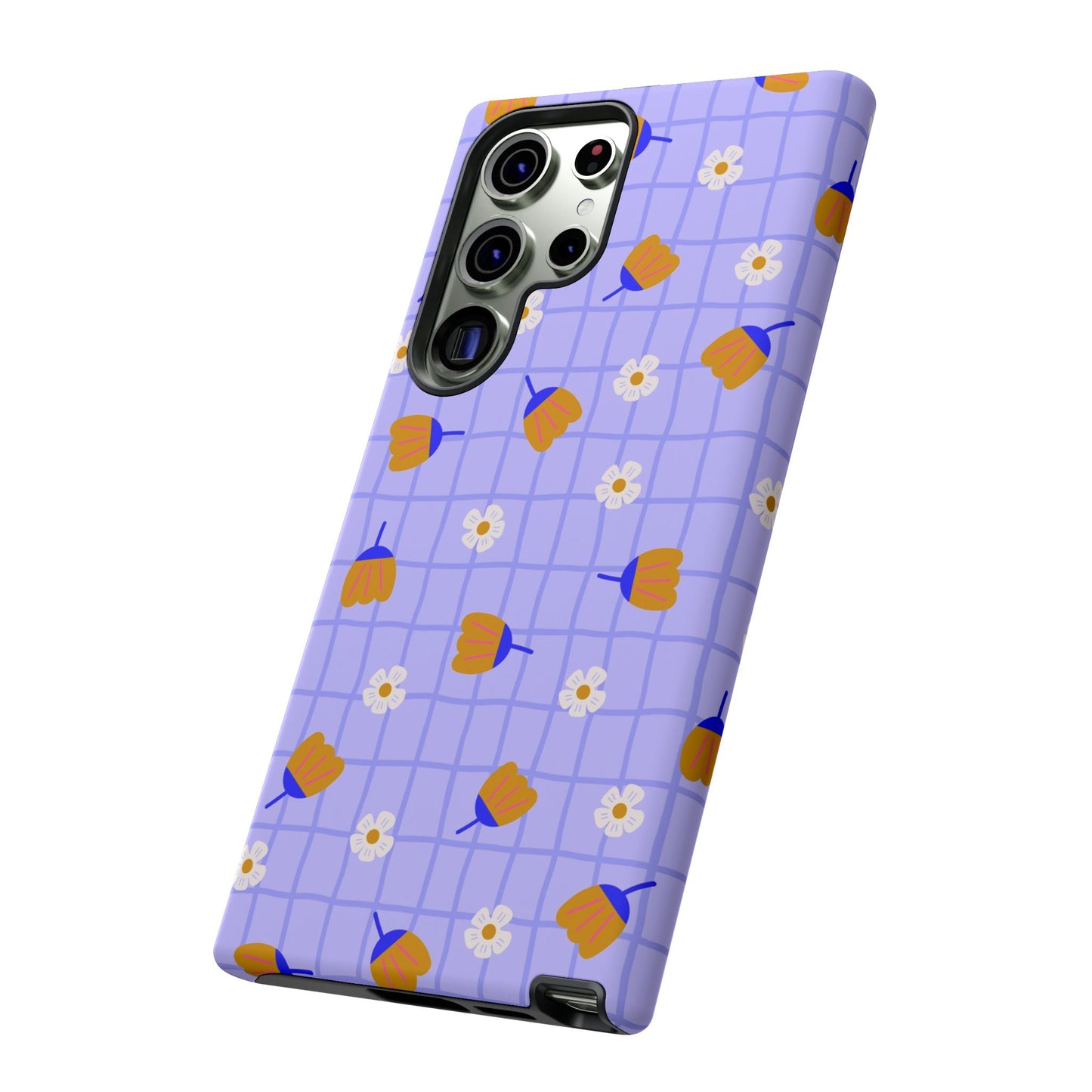 Phone Case: Flowers on Lilac Grid