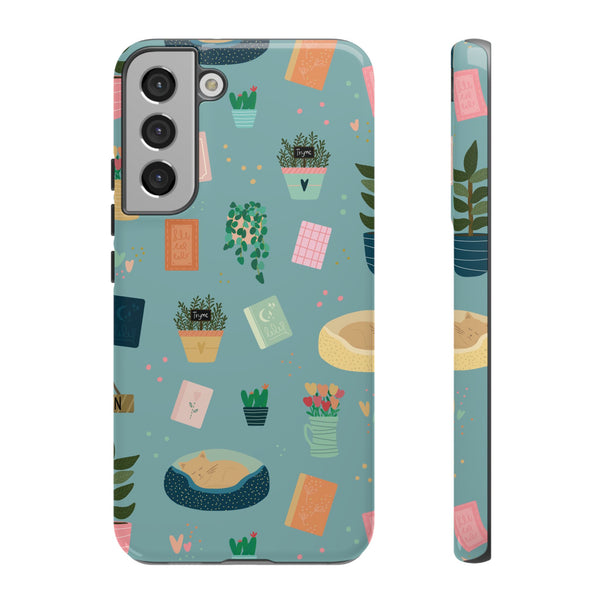 Phone Case: Book Shop Items on Blue