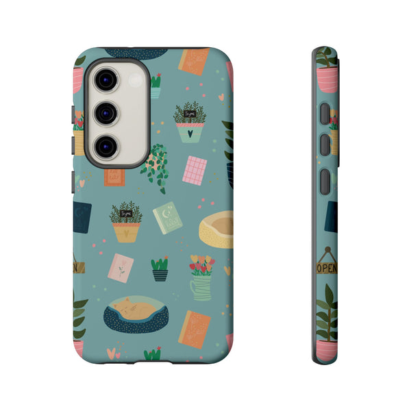 Phone Case: Book Shop Items on Blue