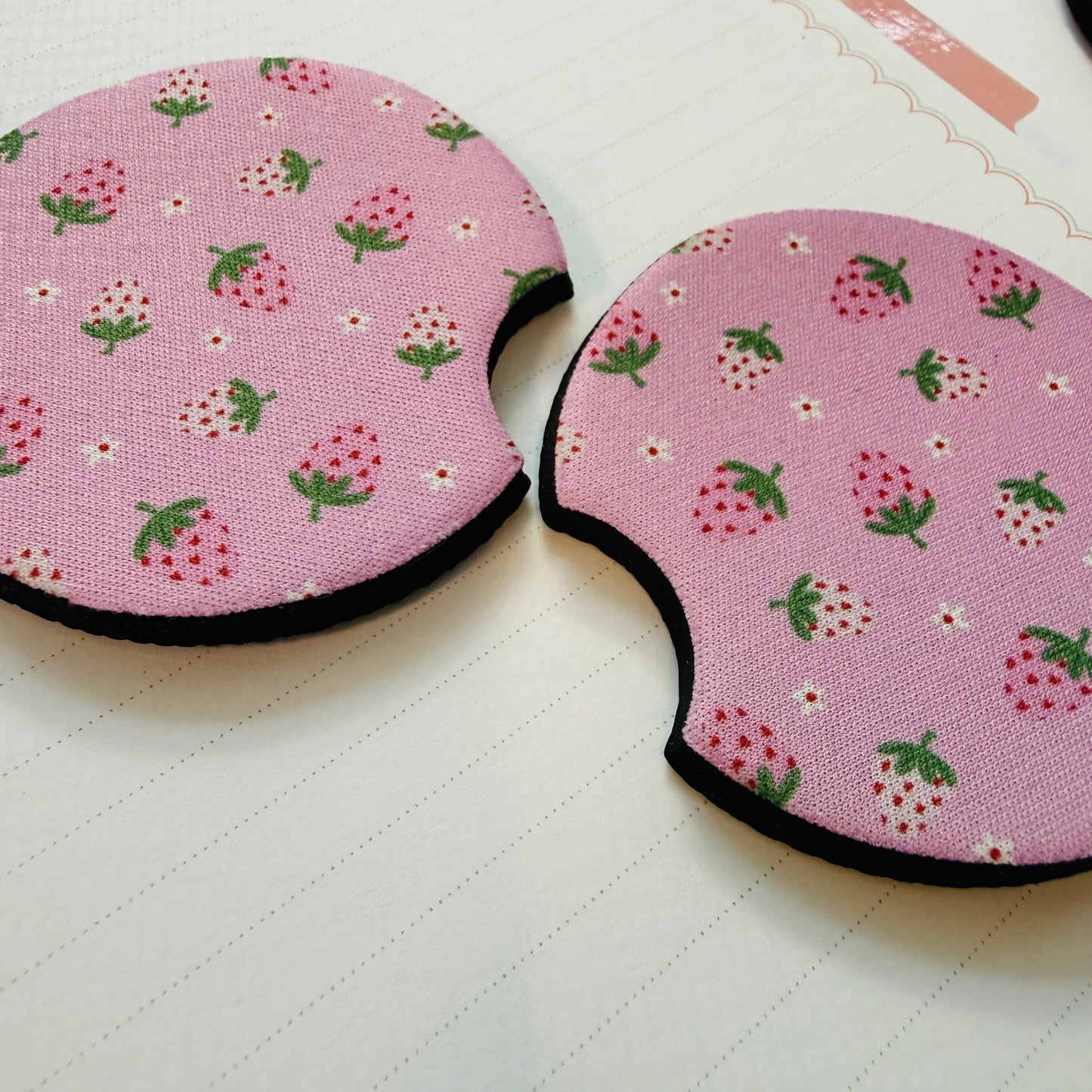 Car Coaster Set: Strawberries on Pink