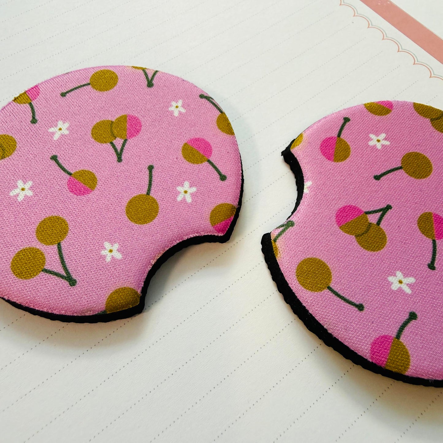 Car Coaster Set: Cherry Mustard Pink