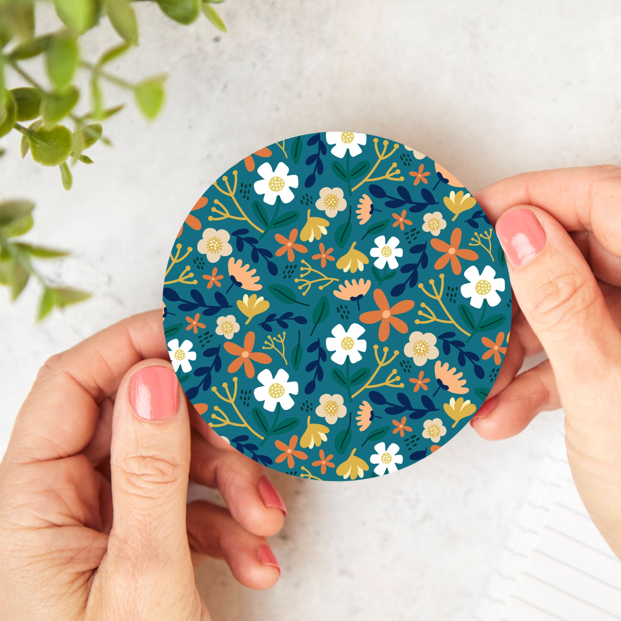 Coaster: Floral Teal
