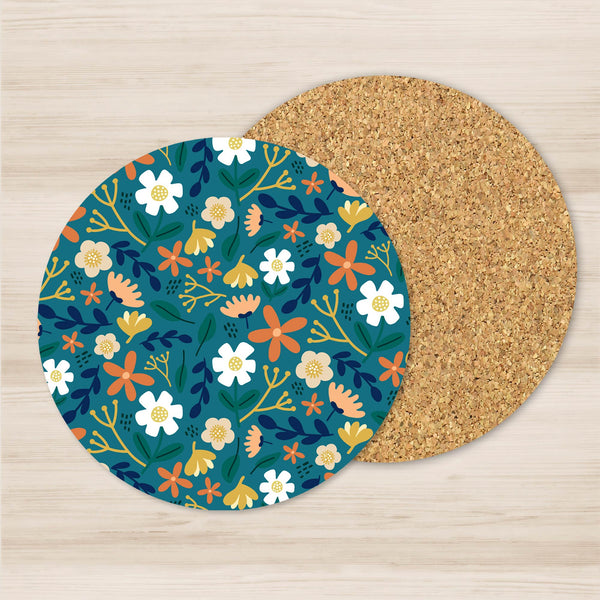 Coaster: Floral Teal