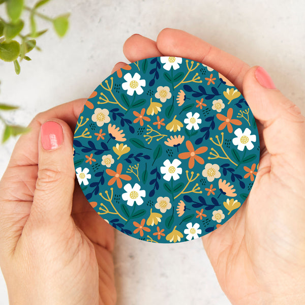 Coaster: Floral Teal