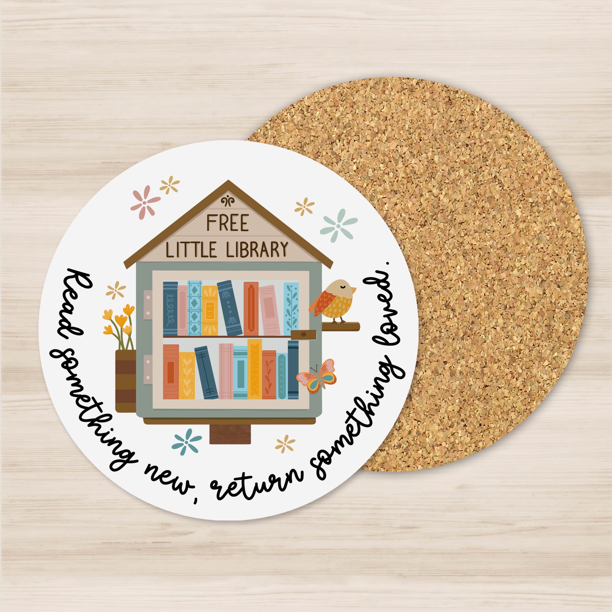 Little Library MDF Coaster, Bookish Coaster, MDF Illustrated Coaster ...