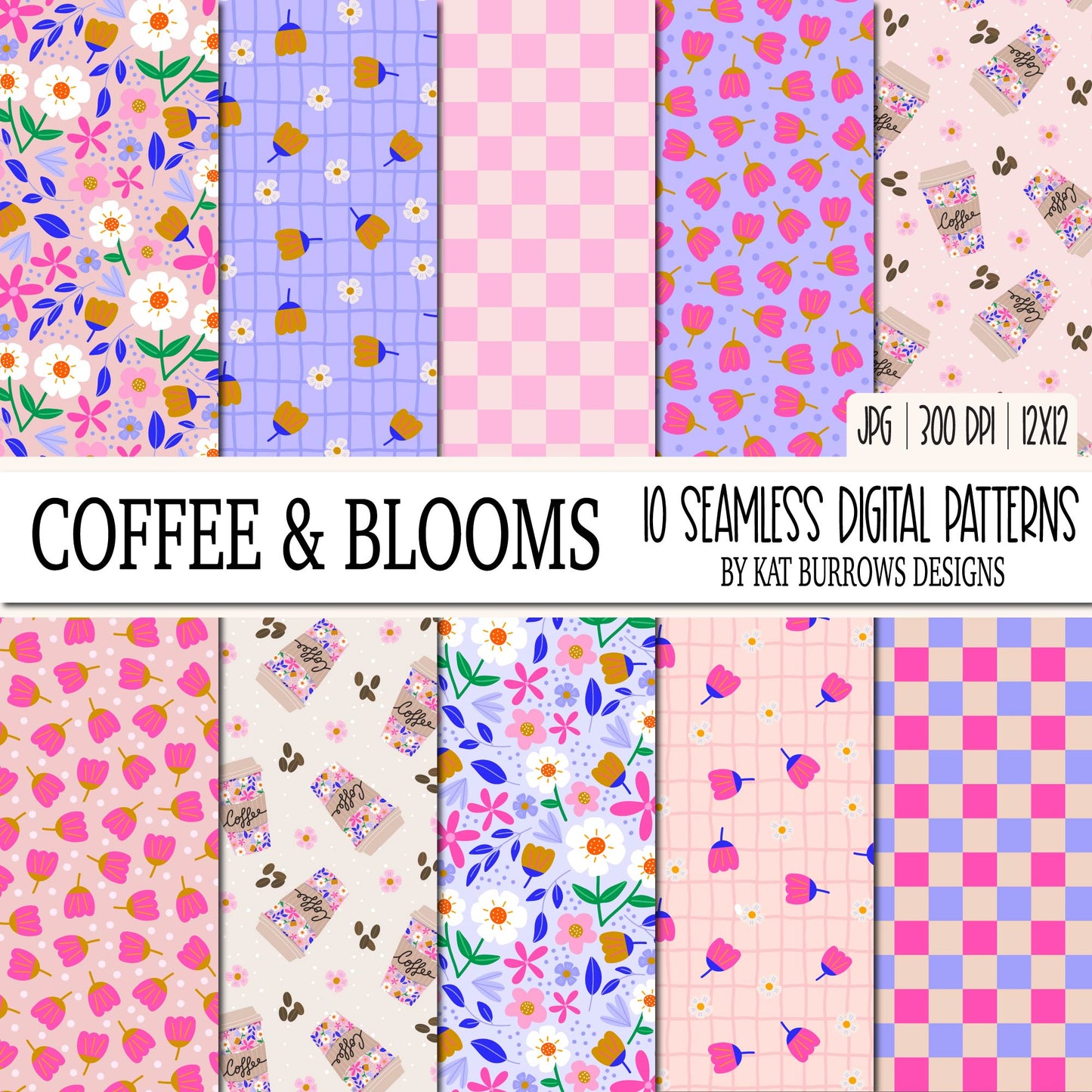 Seamless Patterns: Coffee and Blooms