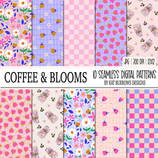 Seamless Patterns: Coffee and Blooms