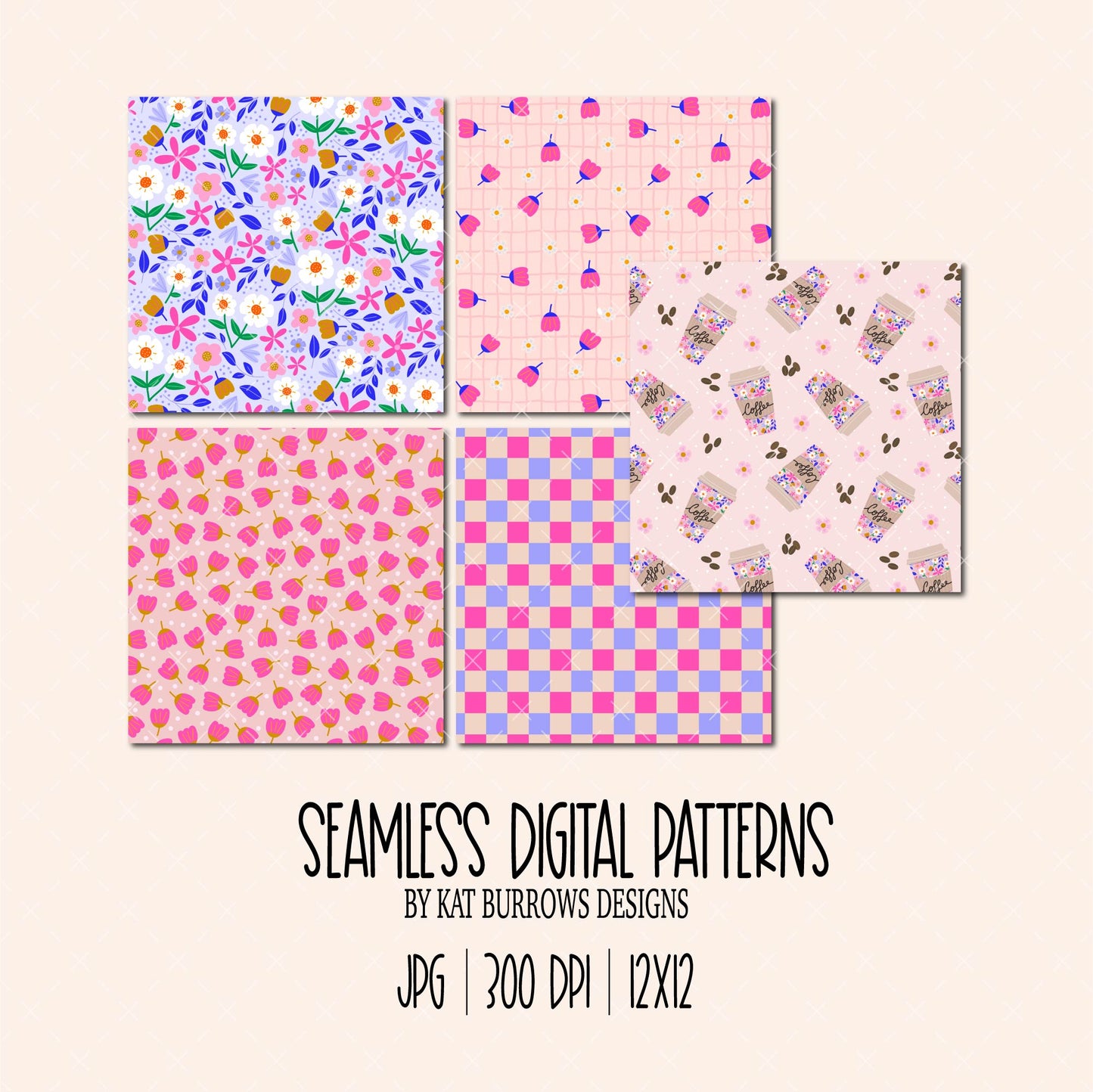 Seamless Patterns: Coffee and Blooms