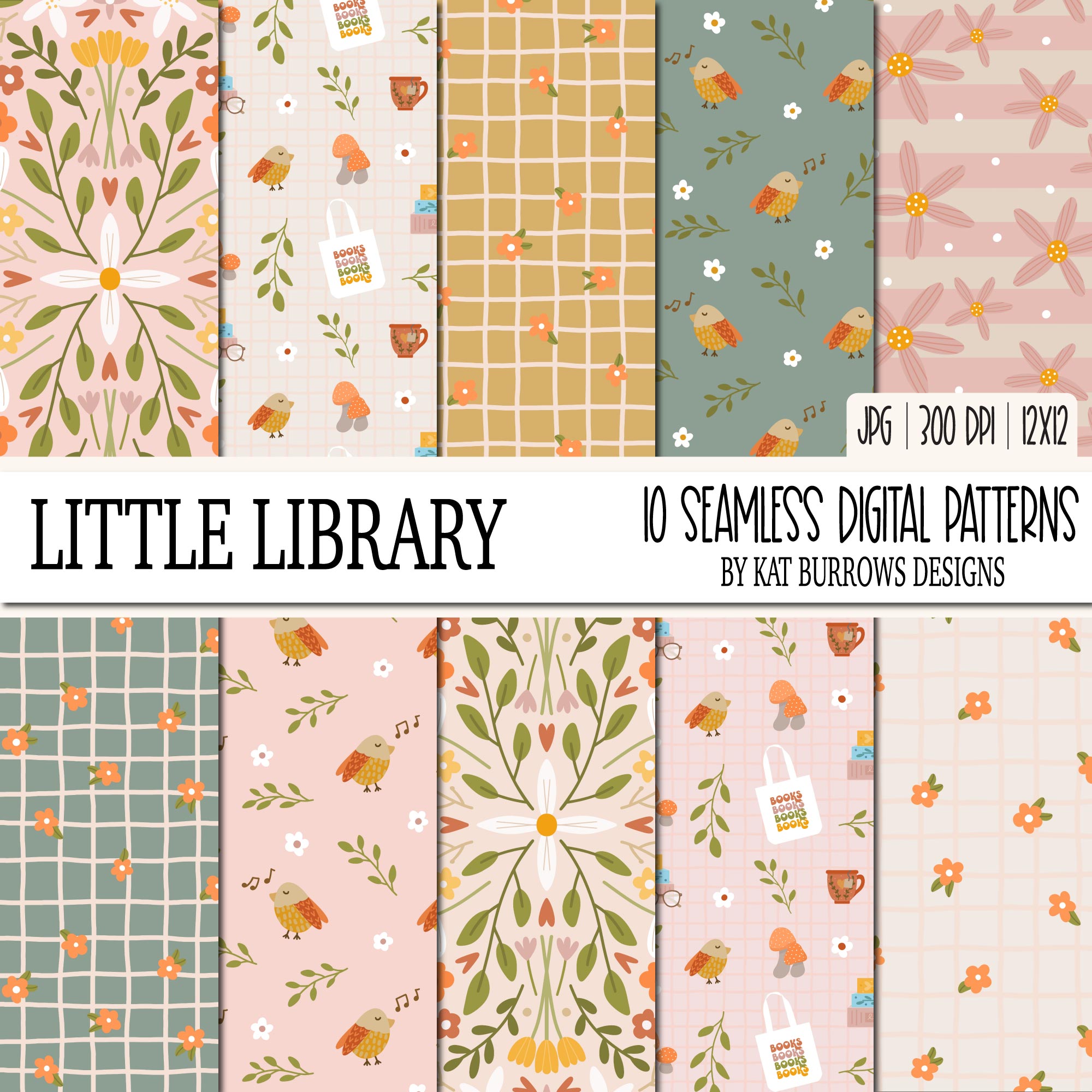 Digital Pattern Library Seamless Digital Patterns Little Library, Bookish Seamless Digital ...