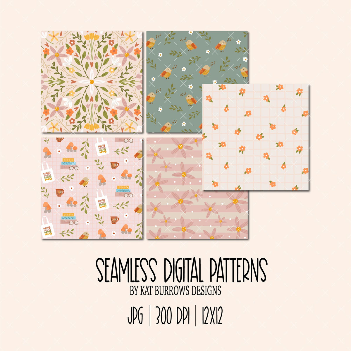 Digital Pattern Library Seamless Digital Patterns Little Library, Bookish Seamless Digital ...