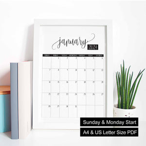 PDF Digital File: 2024 Monthly Calendar Script