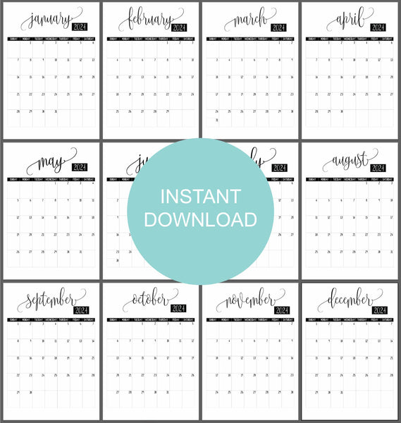 PDF Digital File: 2024 Monthly Calendar Script