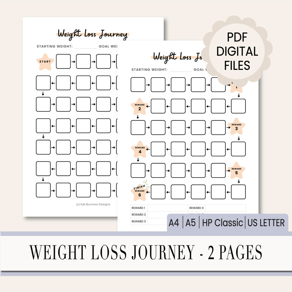 Weight Loss Journey Printable Set, 2 Pages With & Without Rewards PDF ...