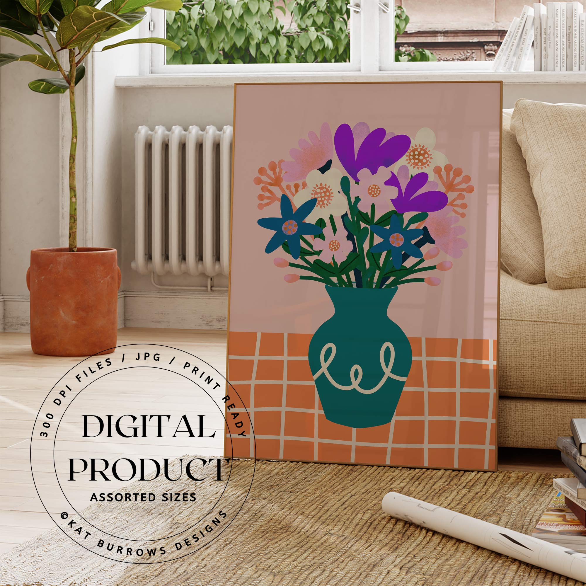 Digital Art Print: Vase of Flowers Green