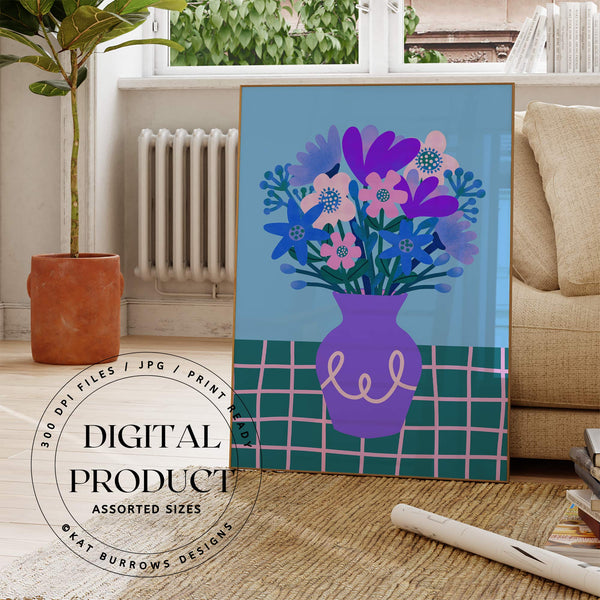 Digital Art Print: Vase of Flowers Purple