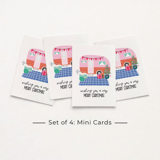Set of 4: MINI Cards: Christmas Camper