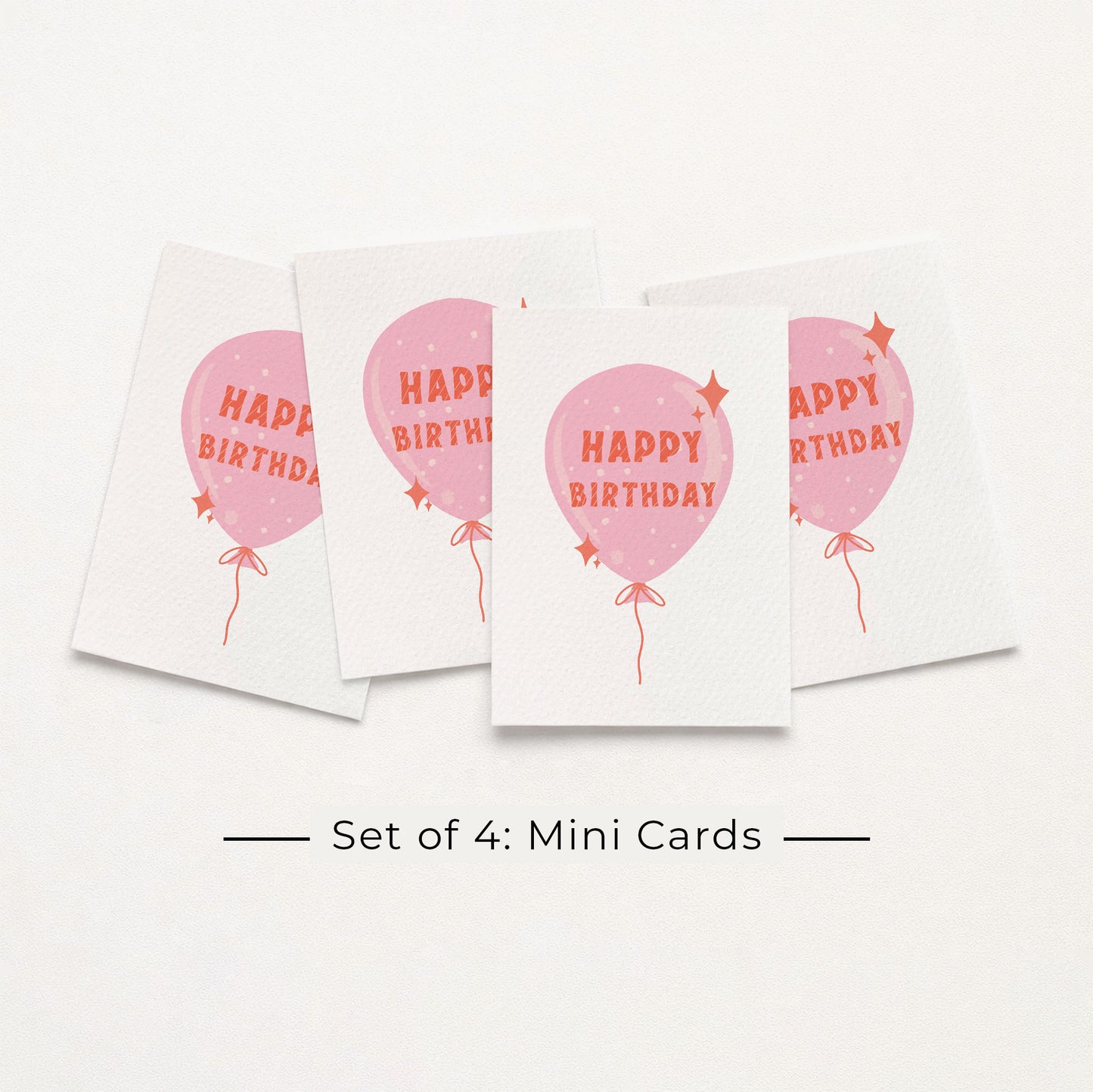 Set of 4: MINI Cards: Pink Birthday Balloon