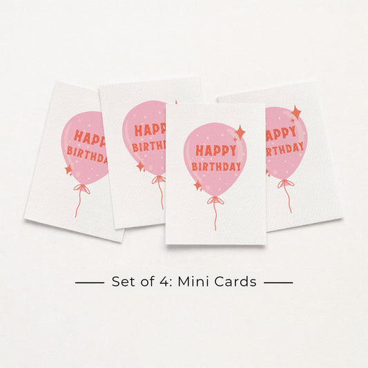 Set of 4: MINI Cards: Pink Birthday Balloon