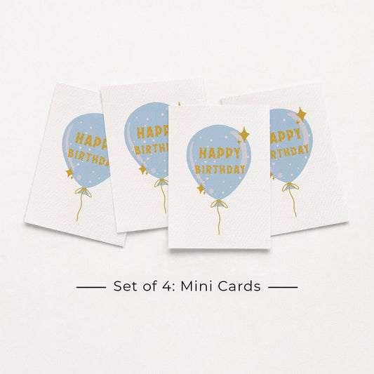 Set of 4: MINI Cards: Blue Birthday Balloon