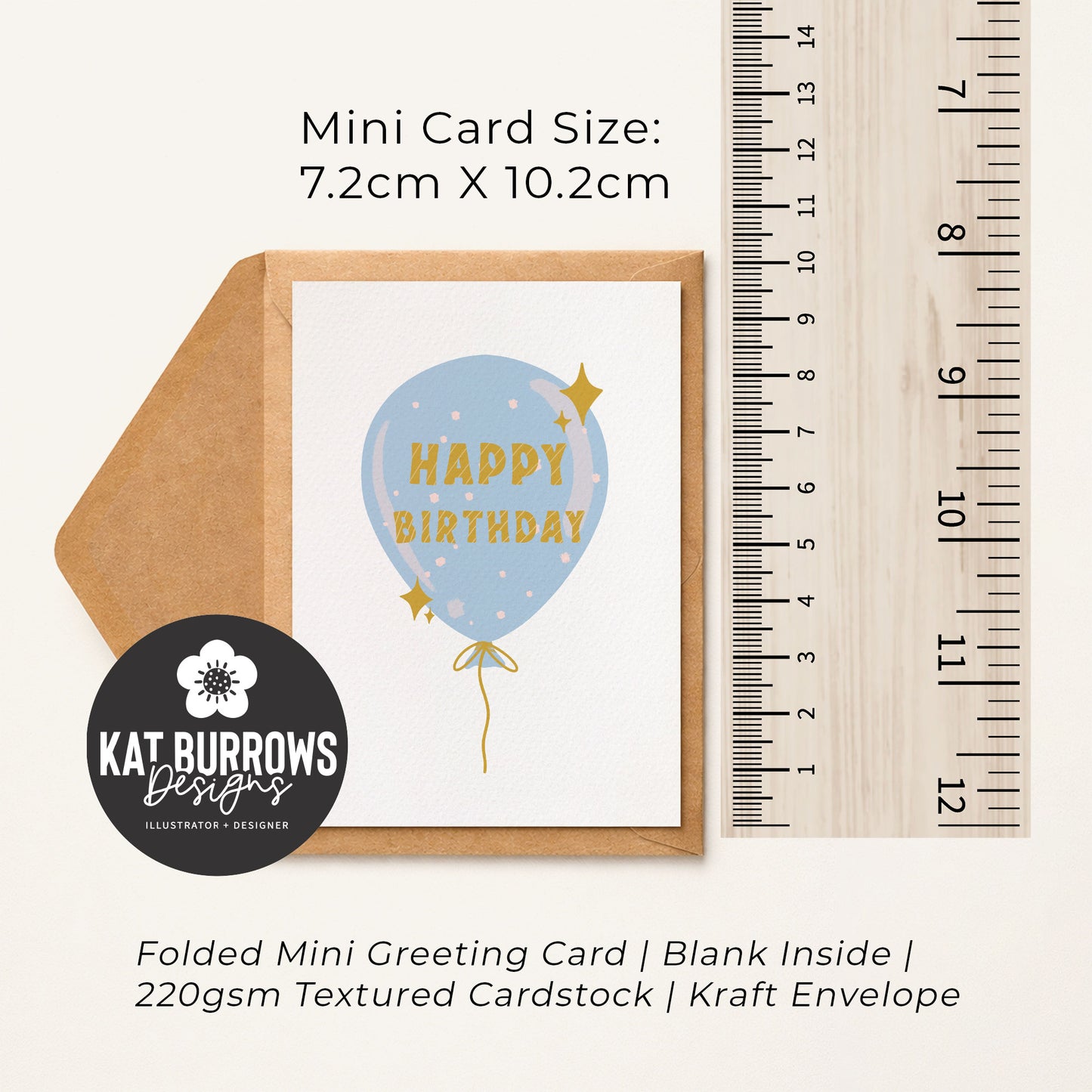 Set of 4: MINI Cards: Blue Birthday Balloon