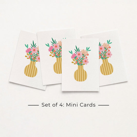 Set of 4: MINI Cards: Yellow Vase of Flowers
