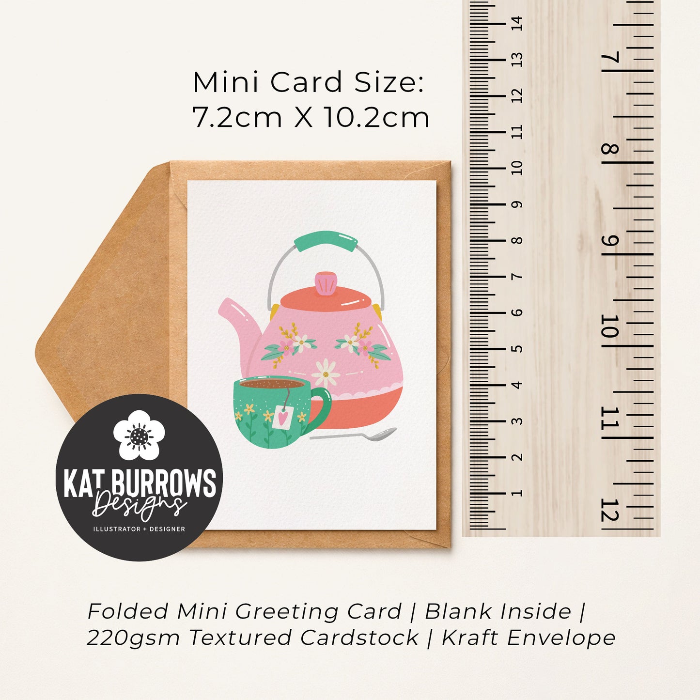 Set of 4: MINI Cards: Tea Pot