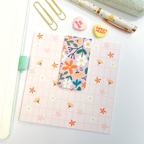 Bookmark Card: Florals on Pink