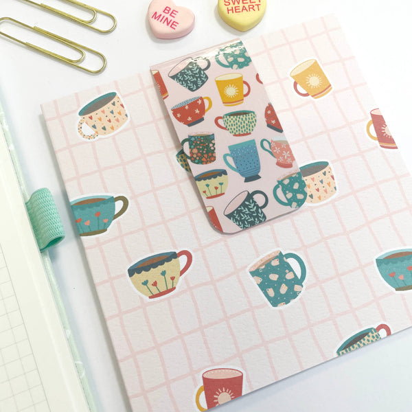 Bookmark Card: Tea Cups on Pink