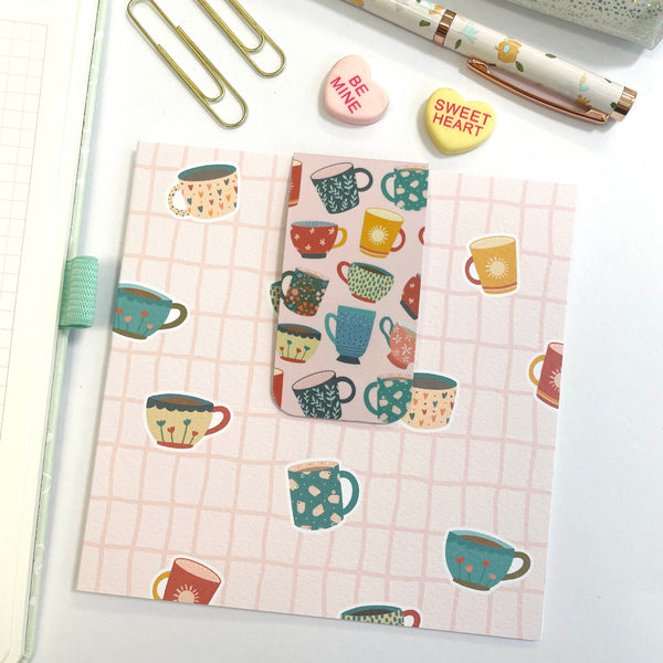 Bookmark Card: Tea Cups on Pink