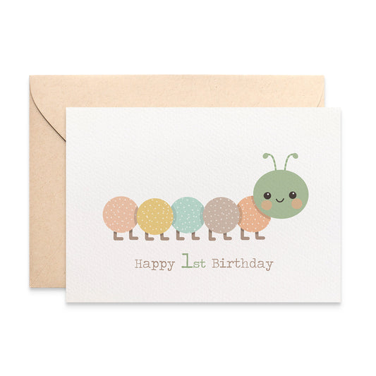 Green Caterpillar 1st Birthday Card