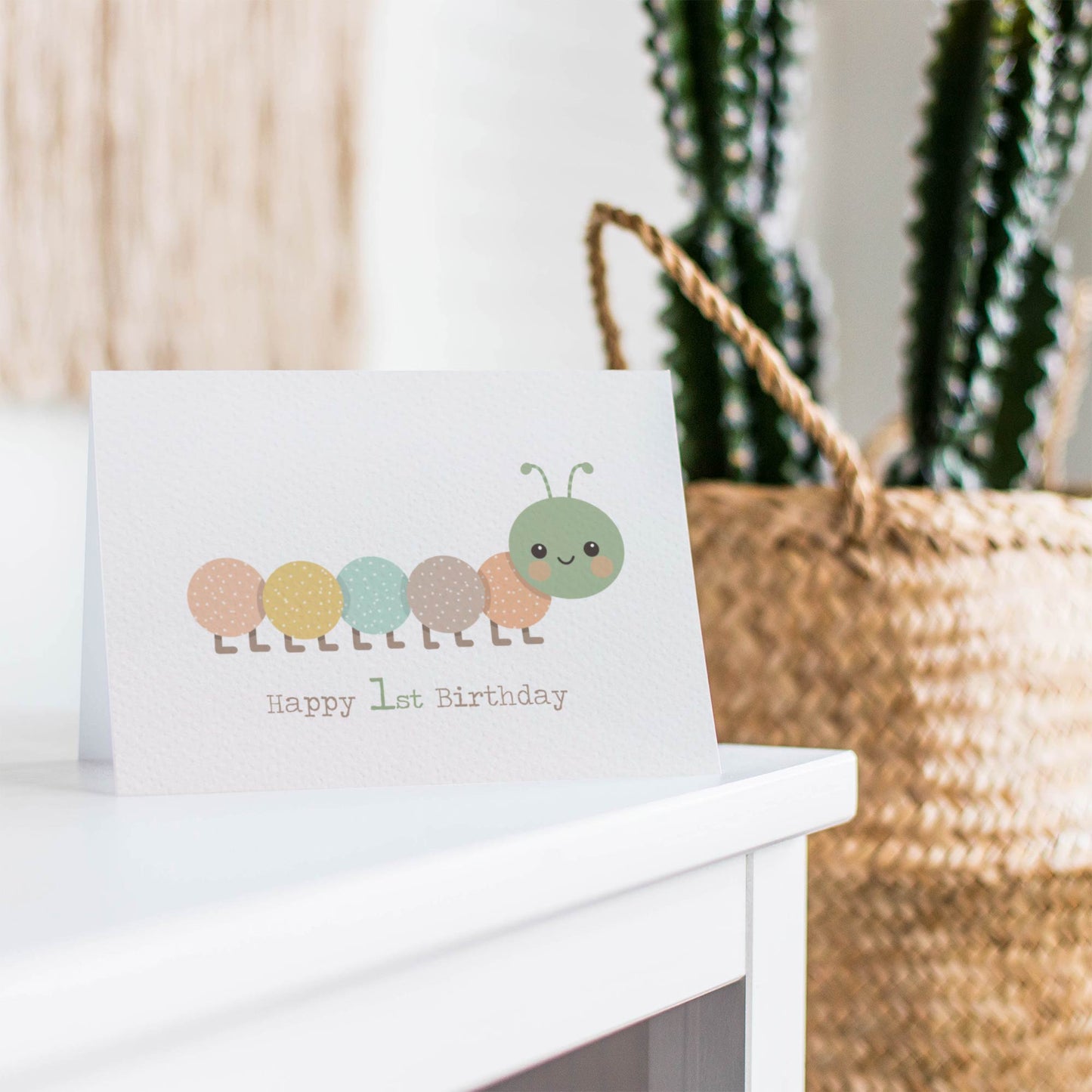 Green Caterpillar 1st Birthday Card