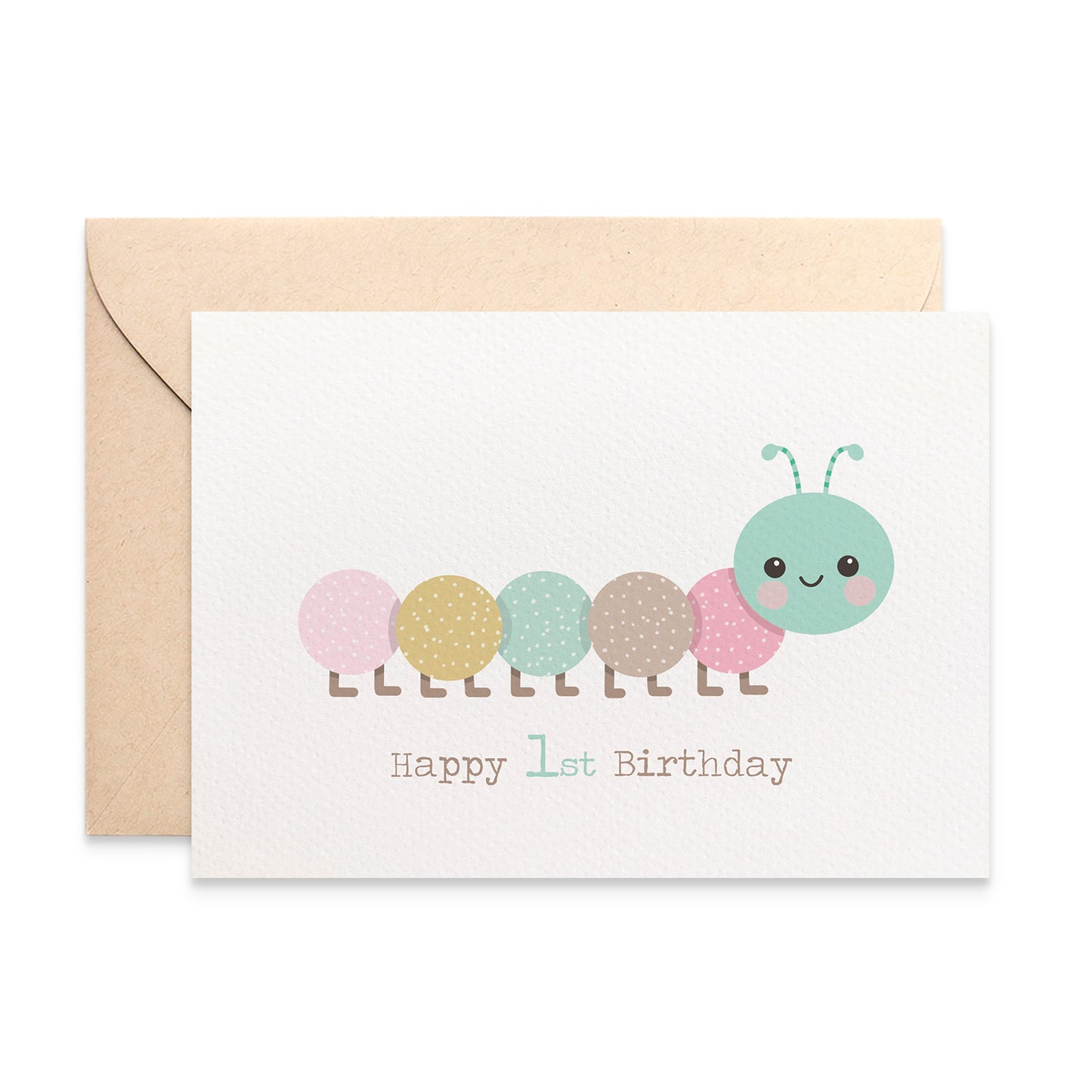 Pink Caterpillar 1st Birthday Card