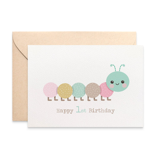Pink Caterpillar 1st Birthday Card