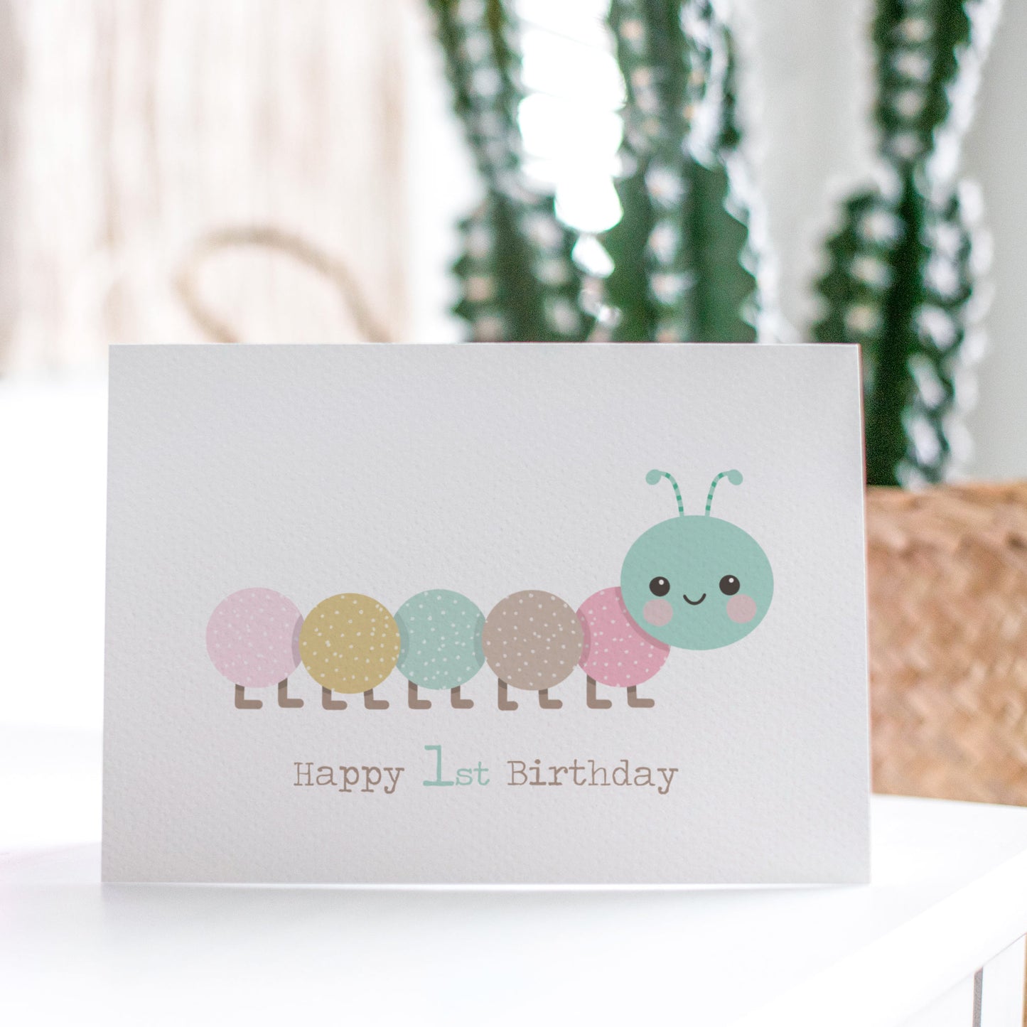 Pink Caterpillar 1st Birthday Card