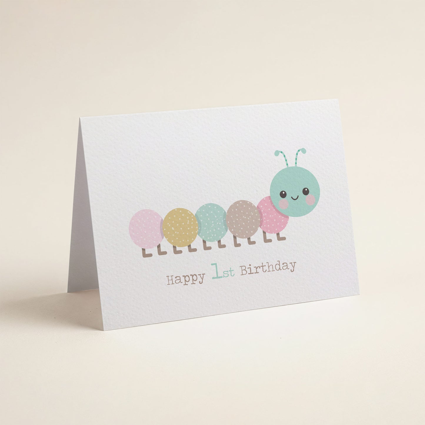 Pink Caterpillar 1st Birthday Card