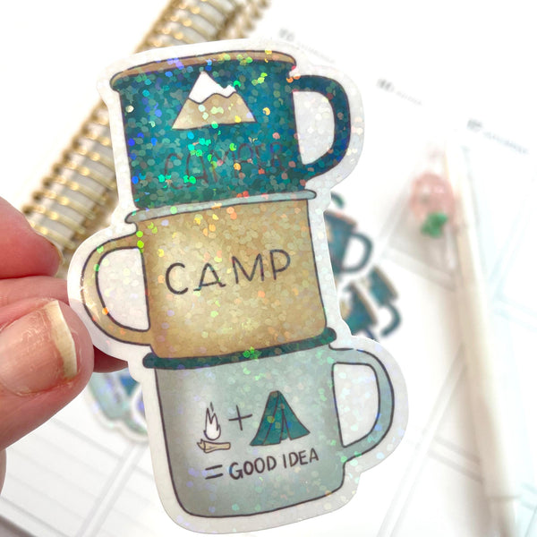 Die Cut Sticker: Camping Mugs