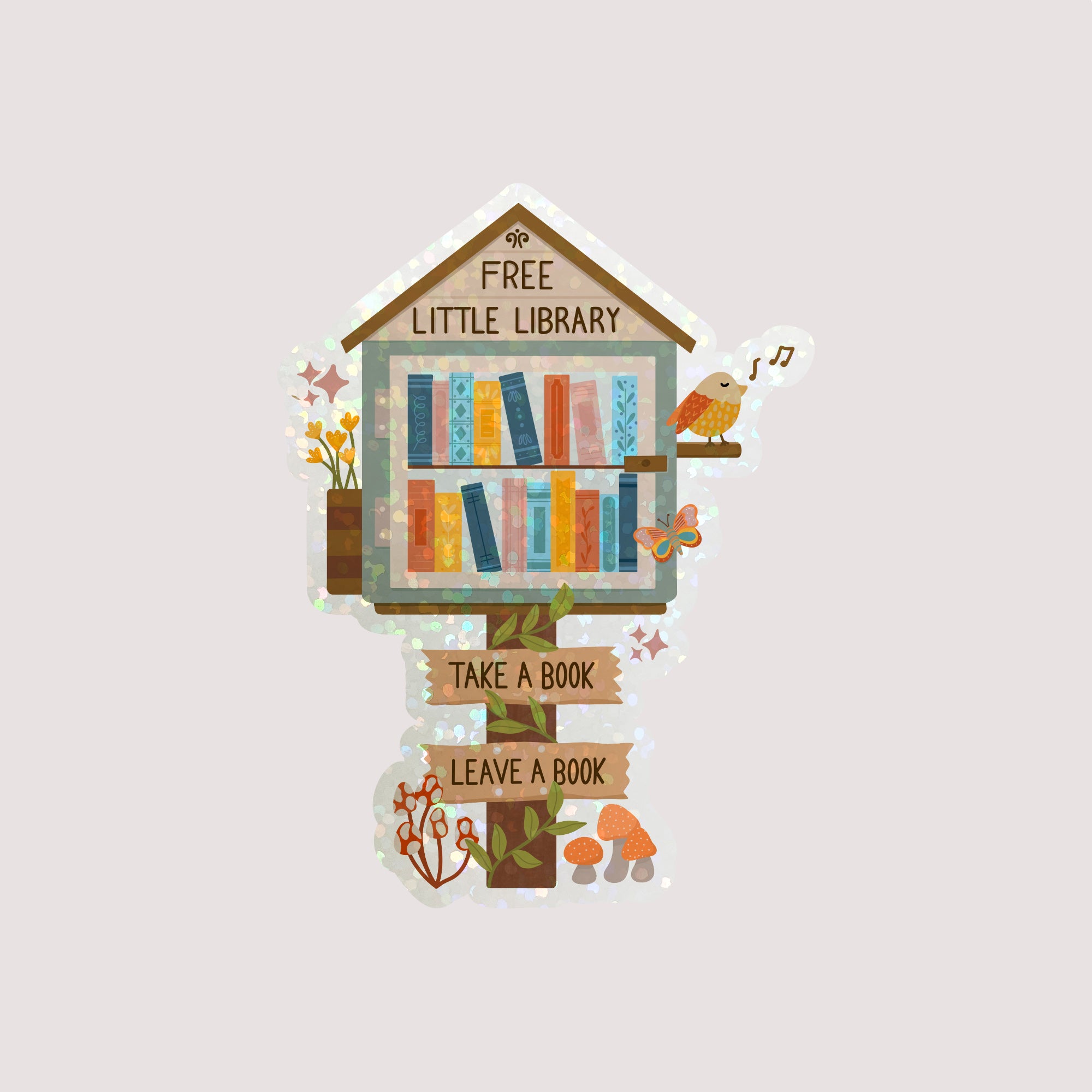 Sticker Mini Library Little Library Die Cut Stickers, Bookish Reader Holo Die Cut Sticker ...