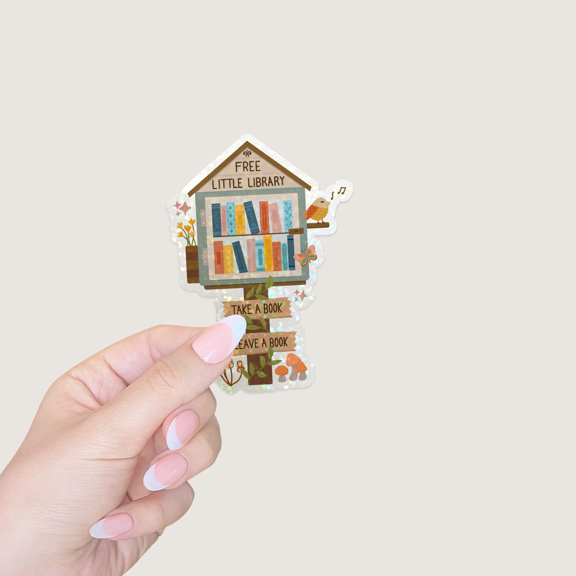 Little Library Die Cut Stickers, Bookish Reader Holo Die Cut Sticker ...