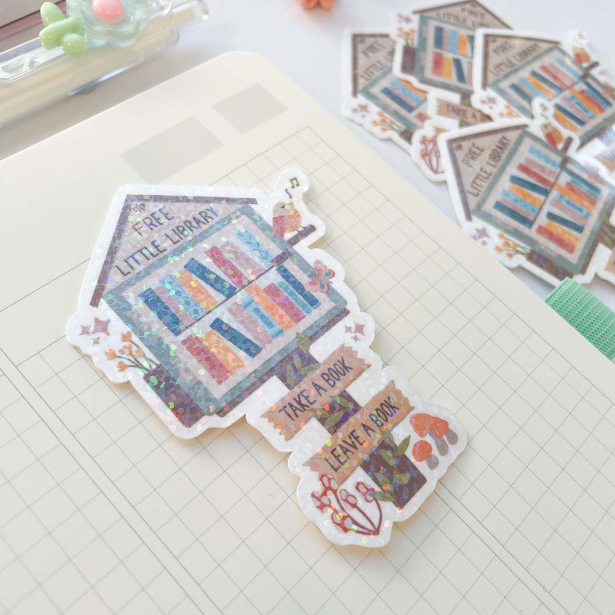 Library Sticker Design Little Library Die Cut Stickers, Bookish Reader Holo Die Cut Sticker ...