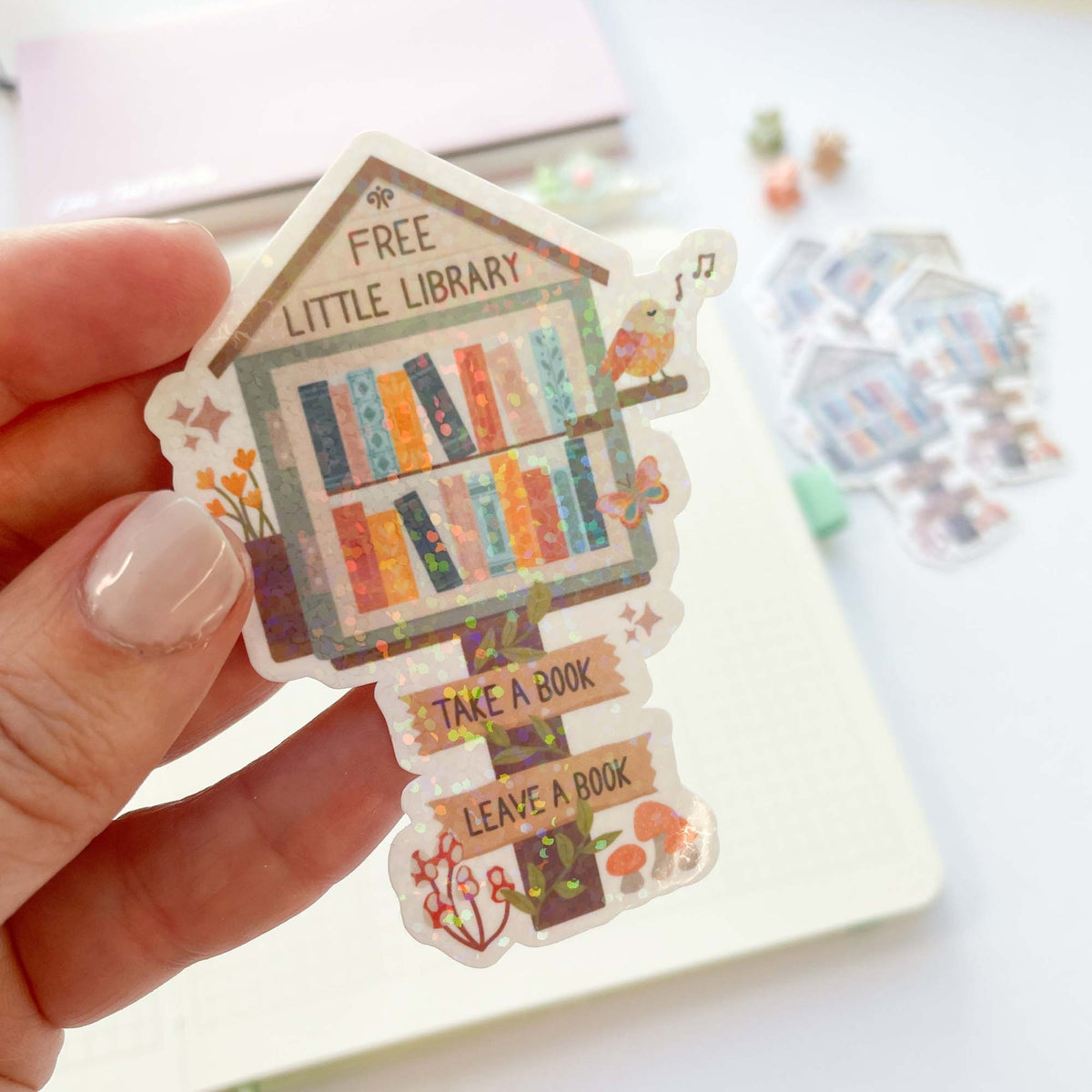 Sticker Mini Library Little Library Die Cut Stickers, Bookish Reader Holo Die Cut Sticker ...
