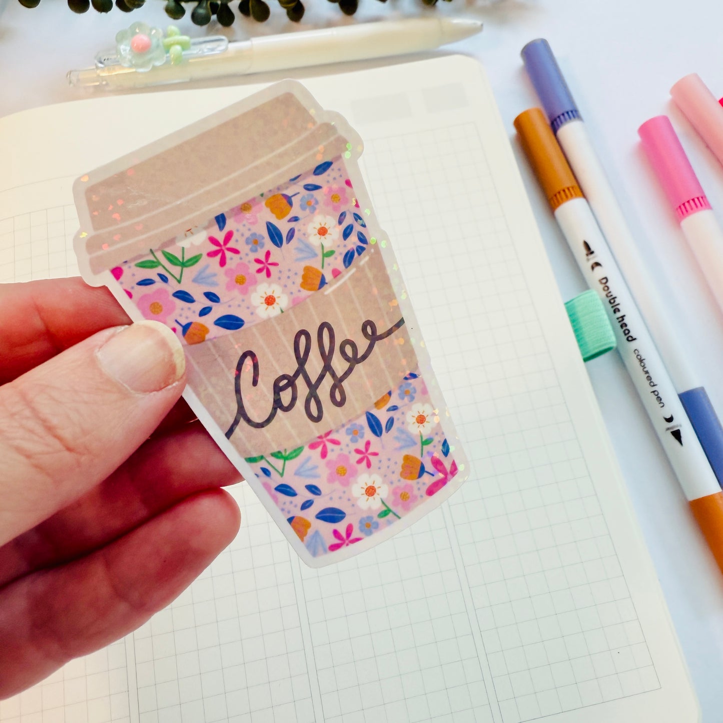 Die Cut Sticker: Pink Floral Takeaway Coffee Cup
