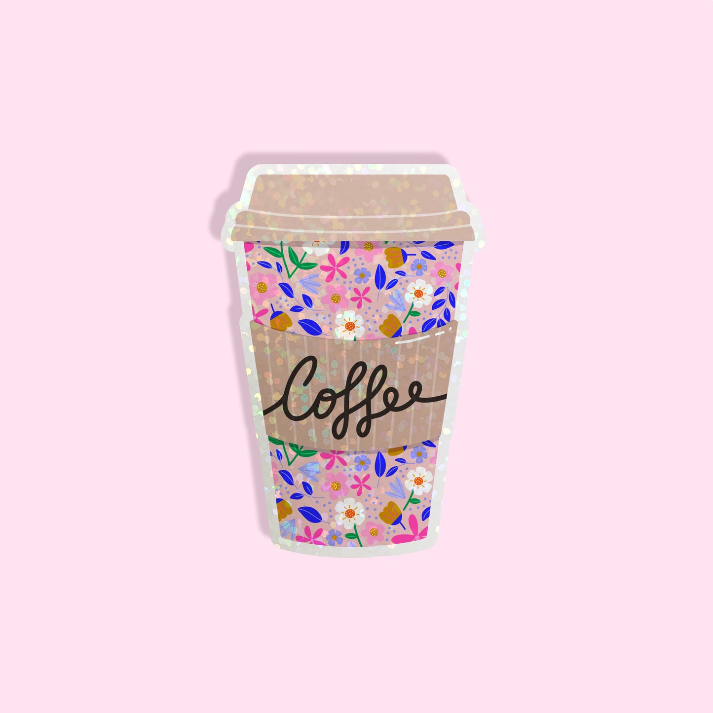 Die Cut Sticker: Pink Floral Takeaway Coffee Cup