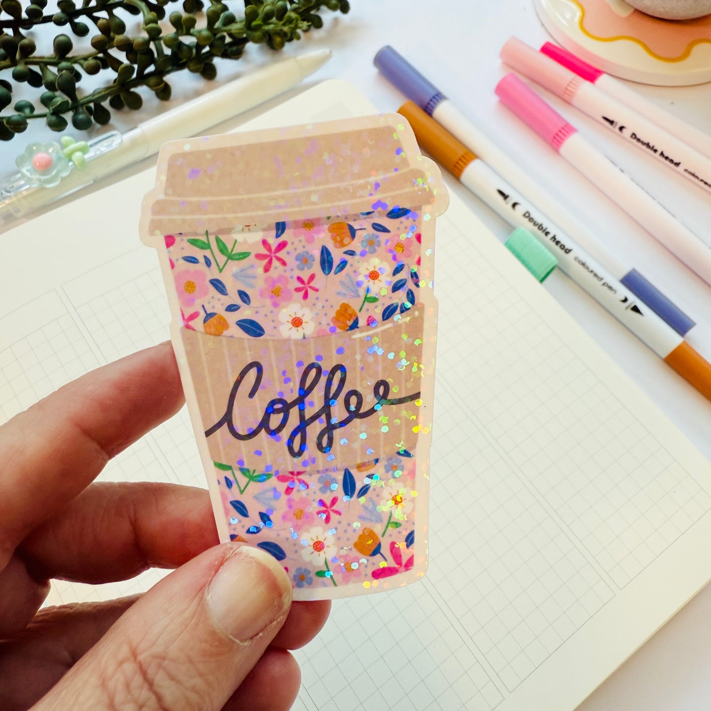 Die Cut Sticker: Pink Floral Takeaway Coffee Cup
