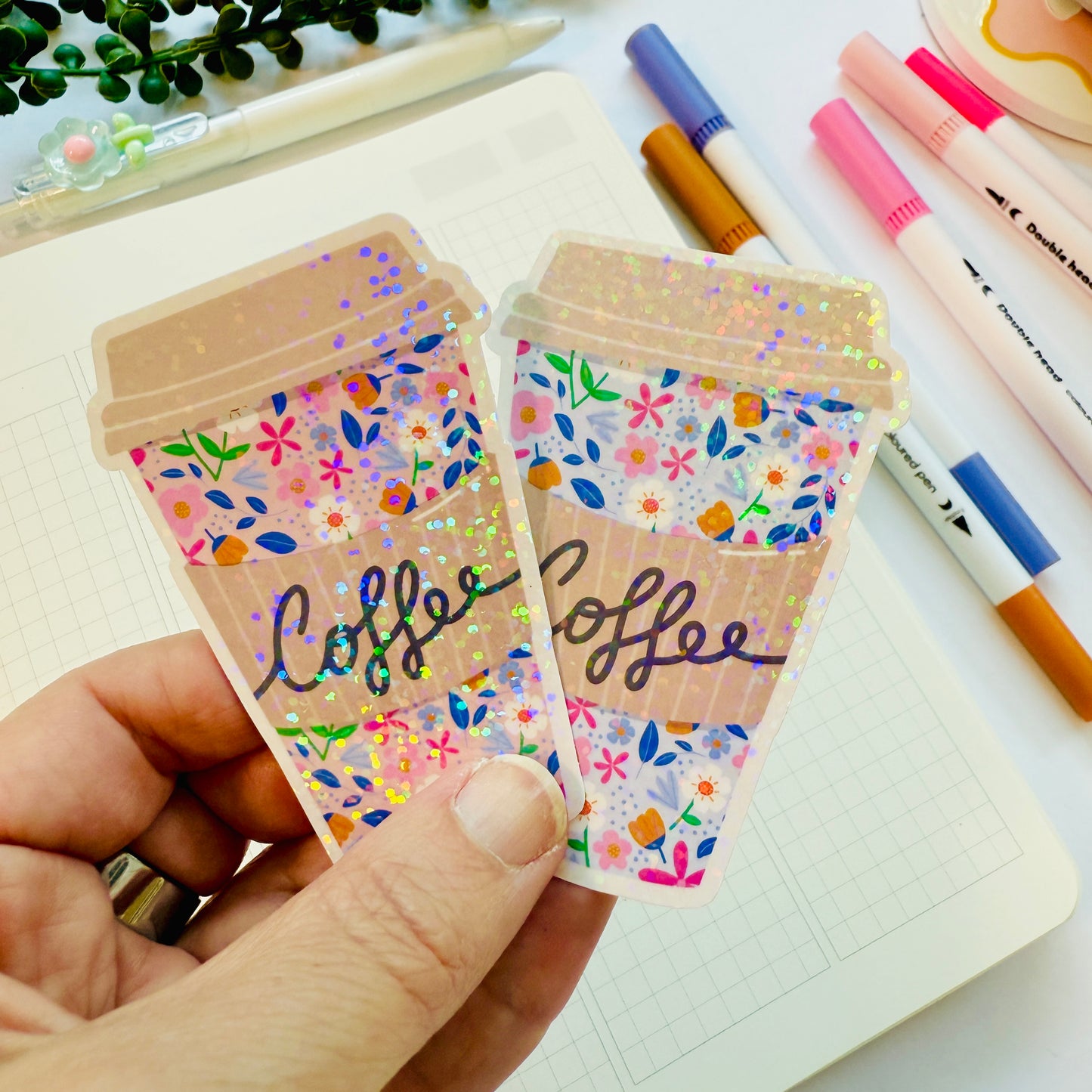 Die Cut Sticker: Pink Floral Takeaway Coffee Cup