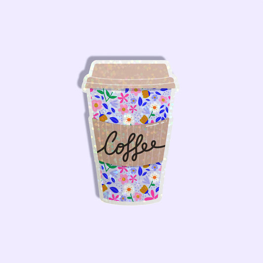 Die Cut Sticker: Lilac Floral Takeaway Coffee Cup