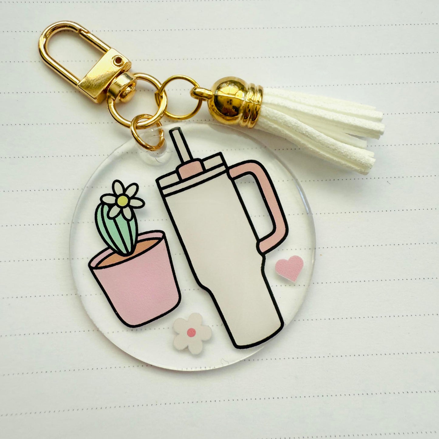 Round Keychain: Water Bottle and Cactus